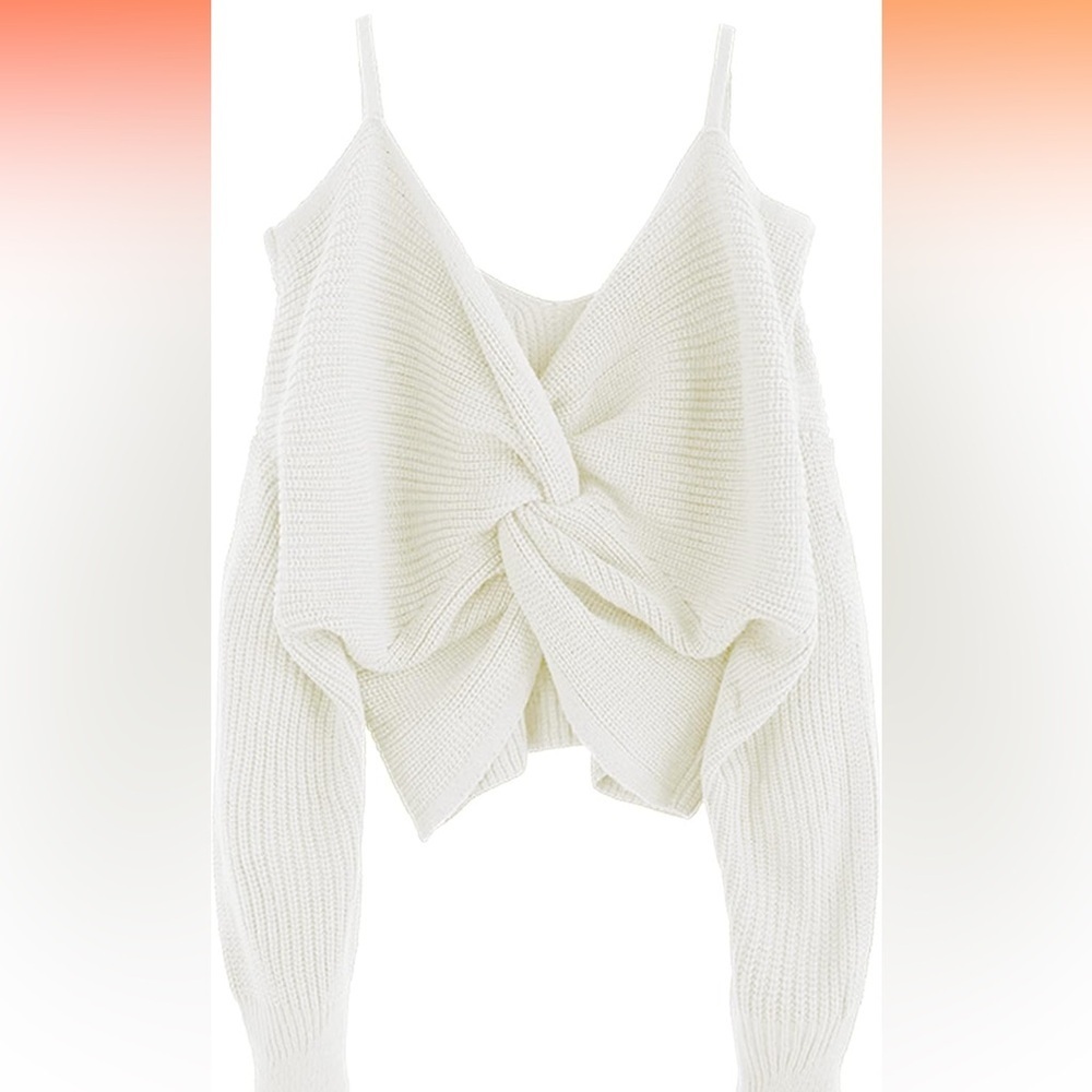 ZAFUL Women's Cold Shoulder Sweater Twist Knot Backless V Neck Sz M